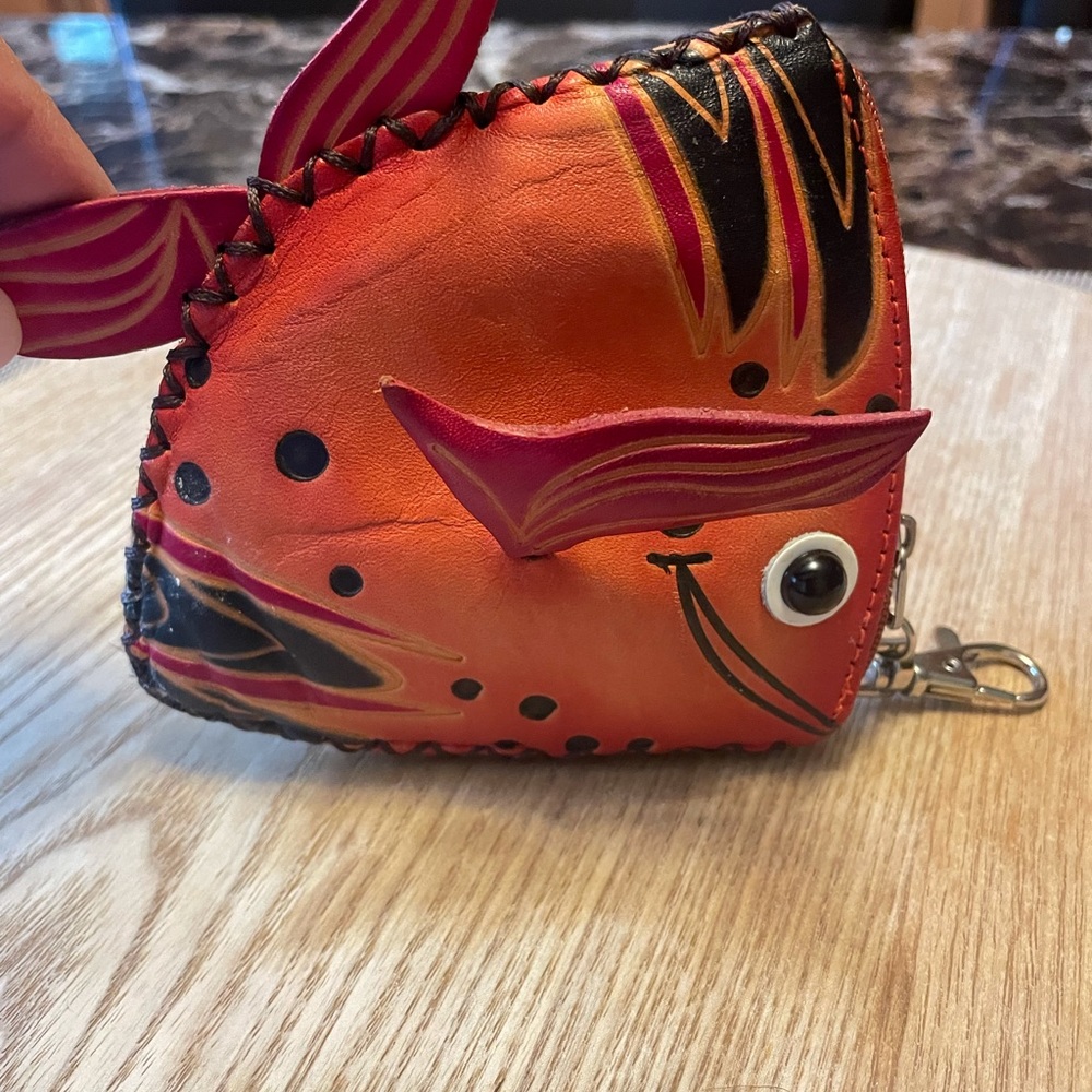 Leather coin purse fish design